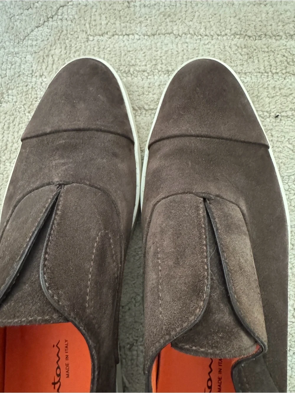 Santoni Brown Suede Slip-On Loafers